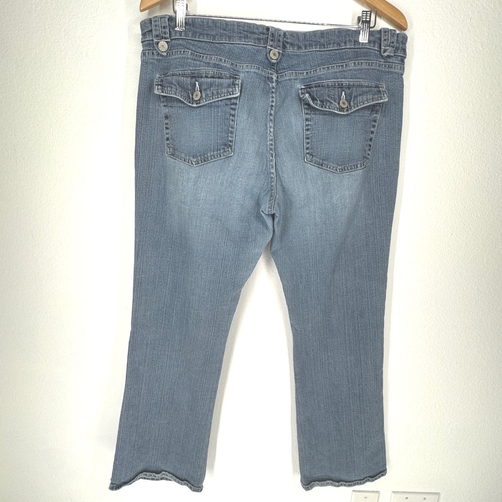 Womens Y2K Low‎ Rise Flare Jeans Faded 16 Whiskered Bootcut Stretch Retro Denim